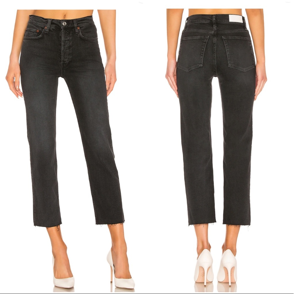 Re/Done Originals High Rise Stovepipe Black Straight Leg Jeans NWT - Picture 4 of 16